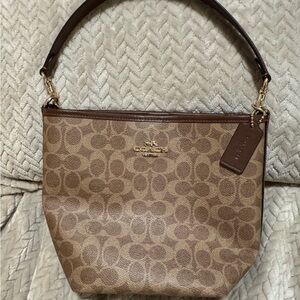 Coach Tan and Brown Signature Shoulder Bag